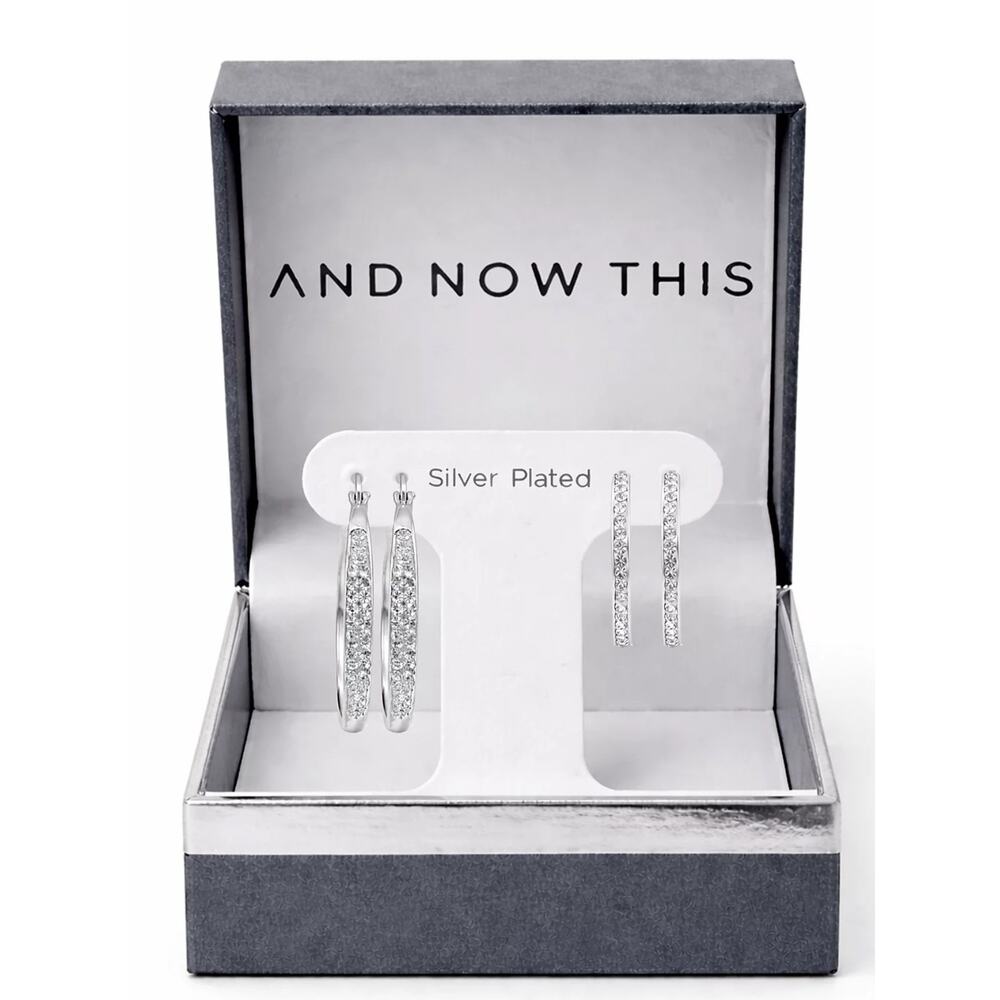And Now This Clear Crystal C Hoop & Click Top Hoop Earrings Set - Picture 3 of 5